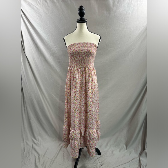 Floral Print Shirred Strapless Ruffle Hem Dress - Picture 6 of 8